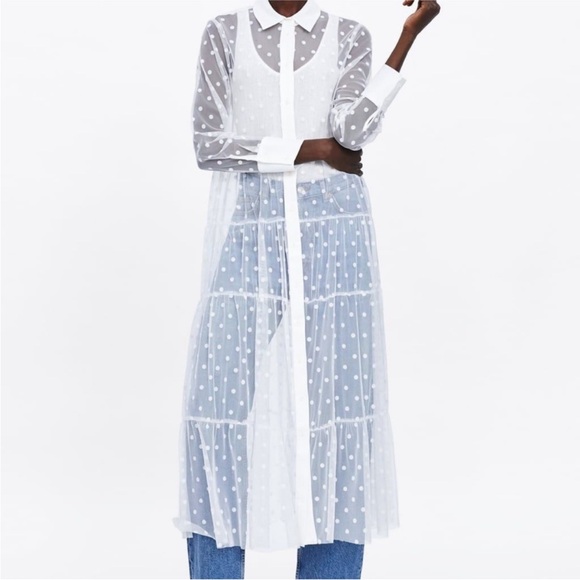 Zara Dresses & Skirts - Zara Sheer White Polka Dot maxi Dress